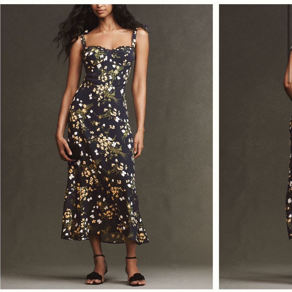 Reformation Nikita Sleeveless Tie-Strap
Ruffled Midi Dress Size 6